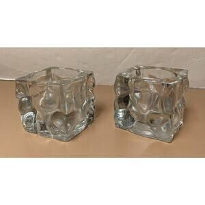 Vintage KIG Ice Cube Glacial Candle Holders Tea Light Votive Pair Set of 2